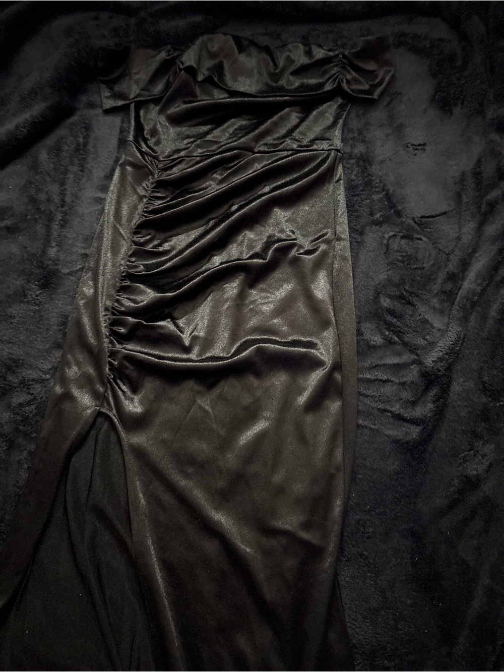 SHEIN Black Satin High-Low Ruched Dress